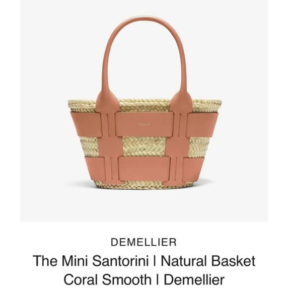 Mini Santorini Raffia & Leather Basket Bag- Coral NWT - Picture 1 of 6